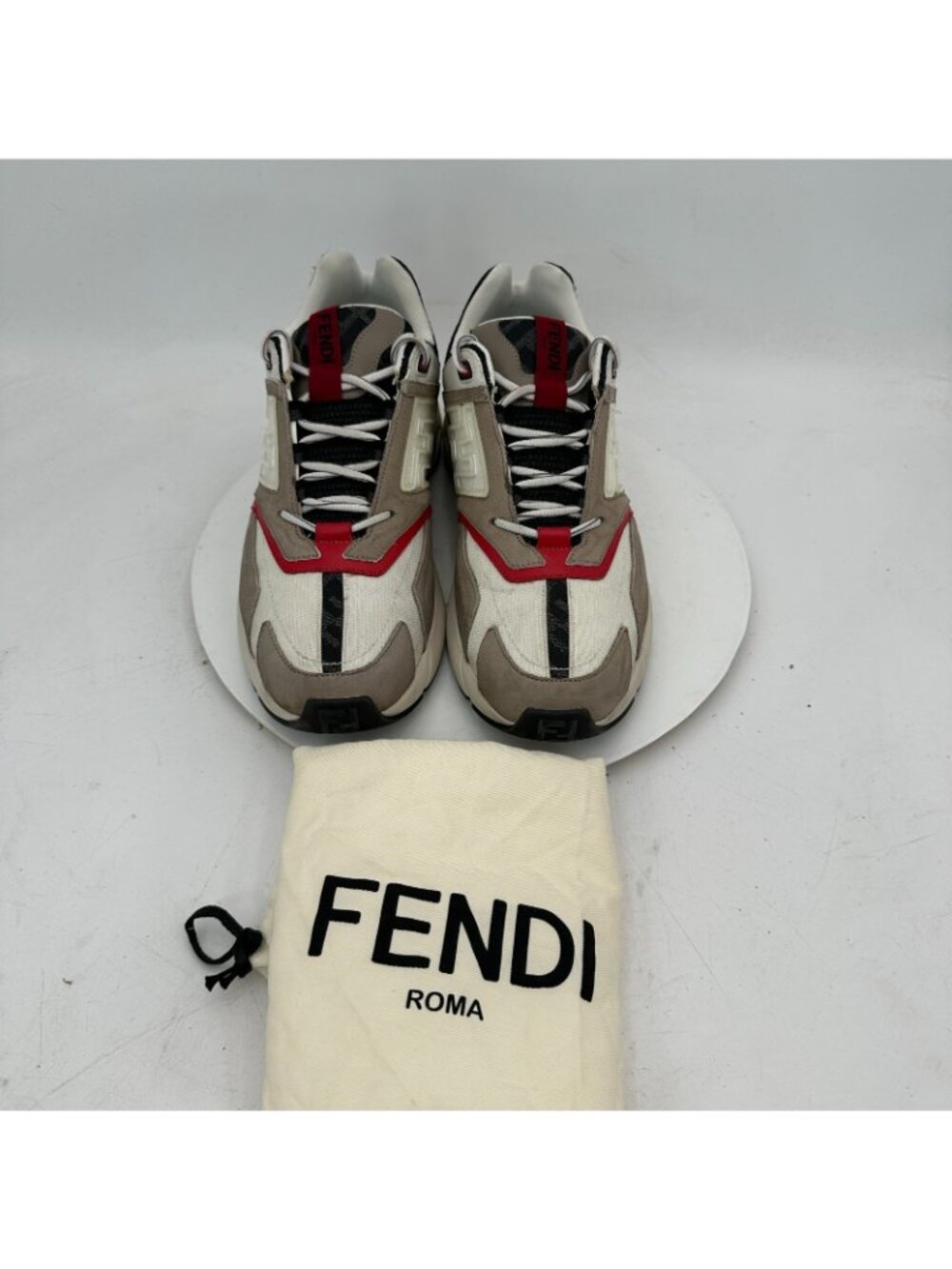 Fendi Faster Men Size 9 White Beige Tricolor Canvas Nubuck Leather Low Top Shoes - Picture 2 of 11